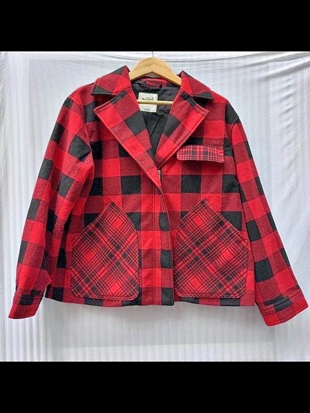 Woolrich Women'Small Buffalo Check Melton Jacket Plaid Red & Black Small